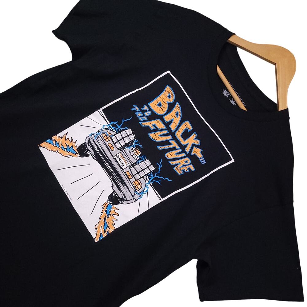 Back to the Future Men's Graphic T-Shirt Sz Large Riot Society Black Retro EUC